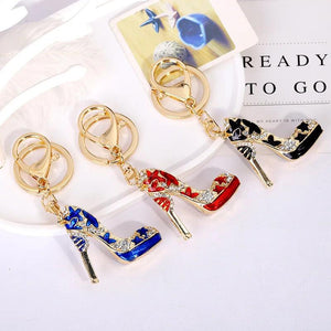 Rhinestone Inlaid Oil Painting Heels Key Chain