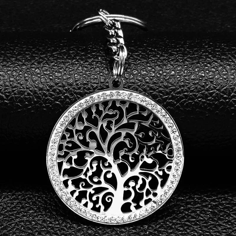 Tree of Life Crystal Stainless Steel Keychain for Women