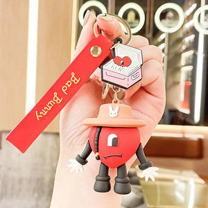 Funny Red Heart Key Chain Cyclopia Wear Hat Bad Bunny Key Ring Spoof Rabbit Doll