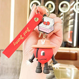 Funny Red Heart Key Chain Cyclopia Wear Hat Bad Bunny Key Ring Spoof Rabbit Doll