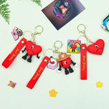 Funny Red Heart Key Chain Cyclopia Wear Hat Bad Bunny Key Ring Spoof Rabbit Doll