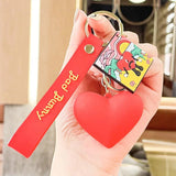 Funny Red Heart Key Chain Cyclopia Wear Hat Bad Bunny Key Ring Spoof Rabbit Doll