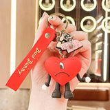 Funny Red Heart Key Chain Cyclopia Wear Hat Bad Bunny Key Ring Spoof Rabbit Doll
