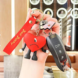 Funny Red Heart Key Chain Cyclopia Wear Hat Bad Bunny Key Ring Spoof Rabbit Doll