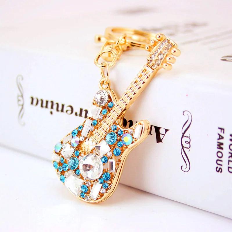 Guitar Keychain Girl Bag Accessories Crystal Pendant