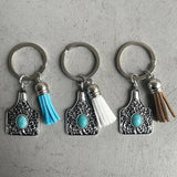 Engraved FLOWER Stamping Metal Cattle Tiny Cow Tag Keychain with Velvet Tassel