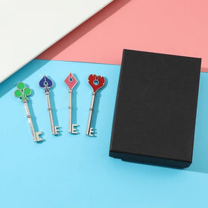 4Pcs RPD Keychains Playing Card Square Plum Heart Keyring for Men