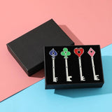 4Pcs RPD Keychains Playing Card Square Plum Heart Keyring for Men