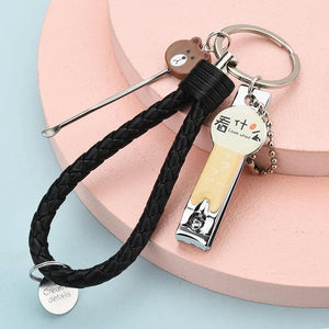 Woven Leather Rope Nail Clippers Ear Spoon Keychain Pendant