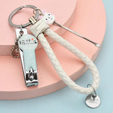 Woven Leather Rope Nail Clippers Ear Spoon Keychain Pendant