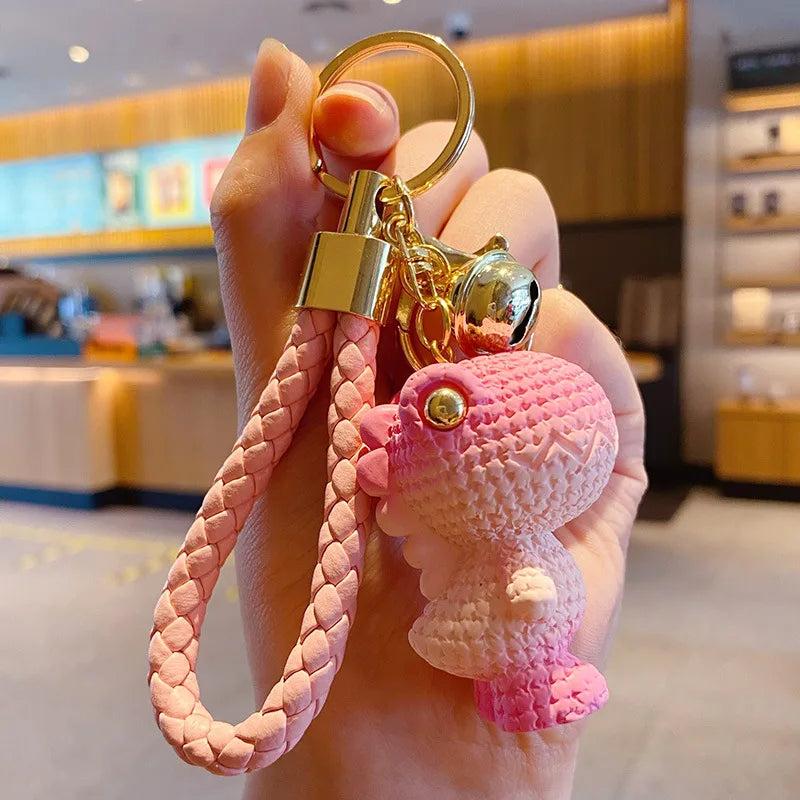Resin Gradient Wool Dinosaur Keychain Cartoon Keyring Bag Pendant