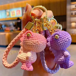 Resin Gradient Wool Dinosaur Keychain Cartoon Keyring Bag Pendant