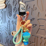 Resin Gradient Wool Dinosaur Keychain Cartoon Keyring Bag Pendant