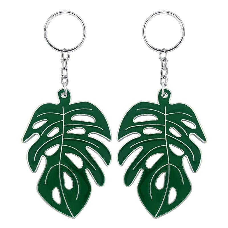 DIY Alloy Hollow Turtle Leaf Keychain Pendant Nordic Green Fresh Drop Oil