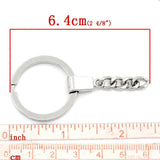 Round Silver Alloy Keychain & Keyring DIY Jewelry Gift Findings 6.2cm x 3cm