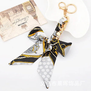 High Scarf Ribbon Bow Tassel Keychain Bag Charm Pendant