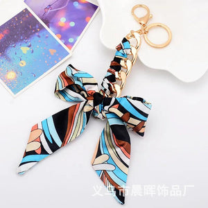 High Scarf Ribbon Bow Tassel Keychain Bag Charm Pendant