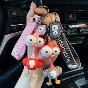 Funny Eyes Ostrich Epoxy Keychain Pop Car Key Pendant Bag Small Ornament Couple
