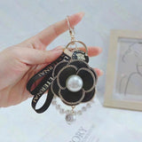 Pearl String Camellia Keychain Bag Pendant Ladies Car Keychain Pendant
