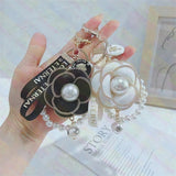 Pearl String Camellia Keychain Bag Pendant Ladies Car Keychain Pendant