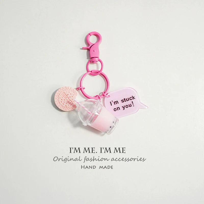 Milk Tea Bear Key Chain Pendant for Women Girls
