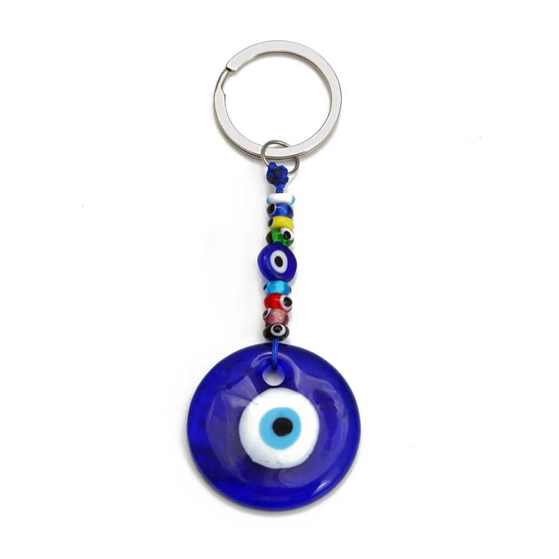 Evil Eye Bead Pendant Keychain Silver Ring Key Chain Holder