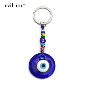Evil Eye Bead Pendant Keychain Silver Ring Key Chain Holder
