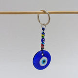 Evil Eye Bead Pendant Keychain Silver Ring Key Chain Holder