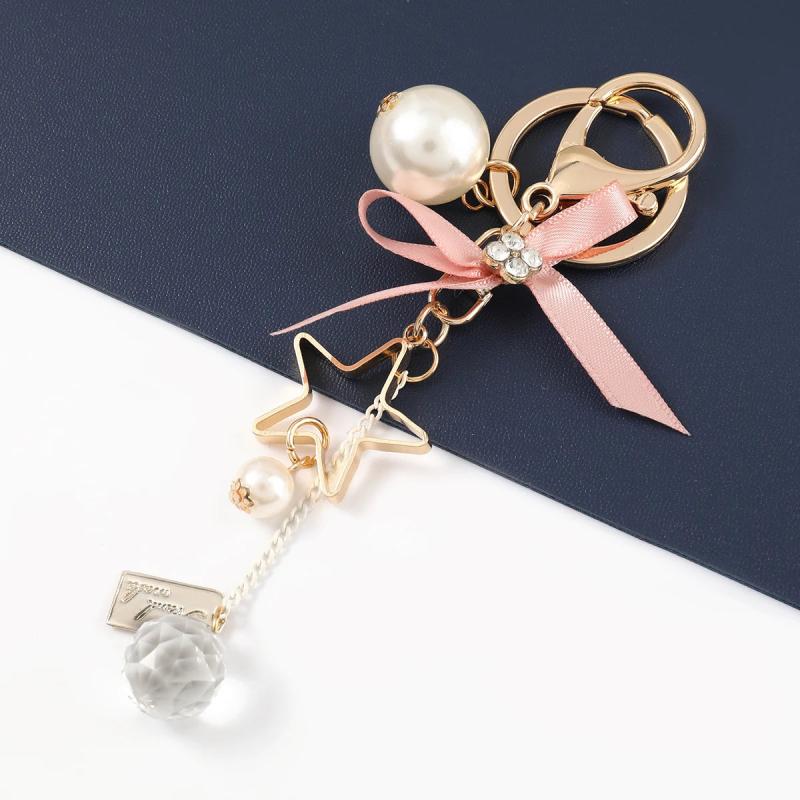 Metal Star Ribbon Bow Keychain for Women
