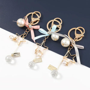 Metal Star Ribbon Bow Keychain for Women