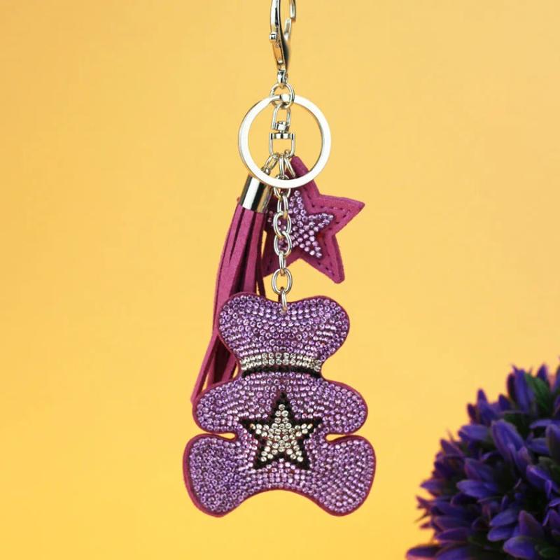 Double Heart Key Chain with Crystal Rhinestone Key Women