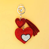 Double Heart Key Chain with Crystal Rhinestone Key Women