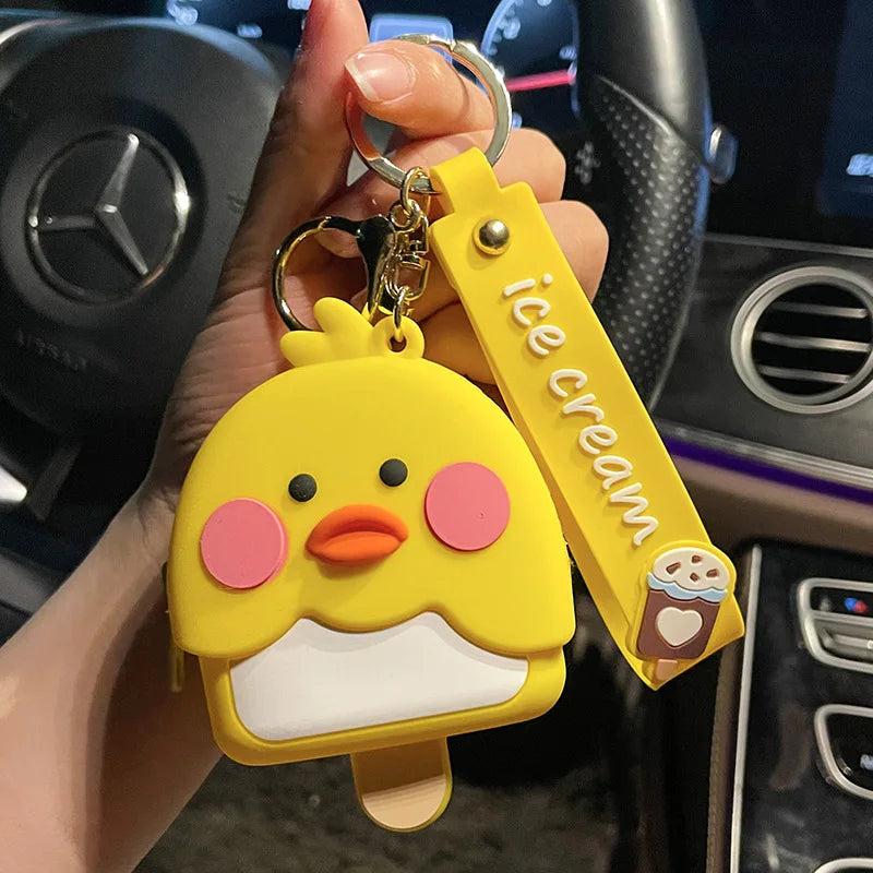 Yellow Duck Coin Purse Keychain Silicone Chicken Headphone Bag Pendant Keyring