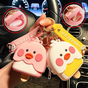 Yellow Duck Coin Purse Keychain Silicone Chicken Headphone Bag Pendant Keyring
