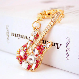 Crystal Guitar Keychain Girl Accessories Metal Pendant Small Gift