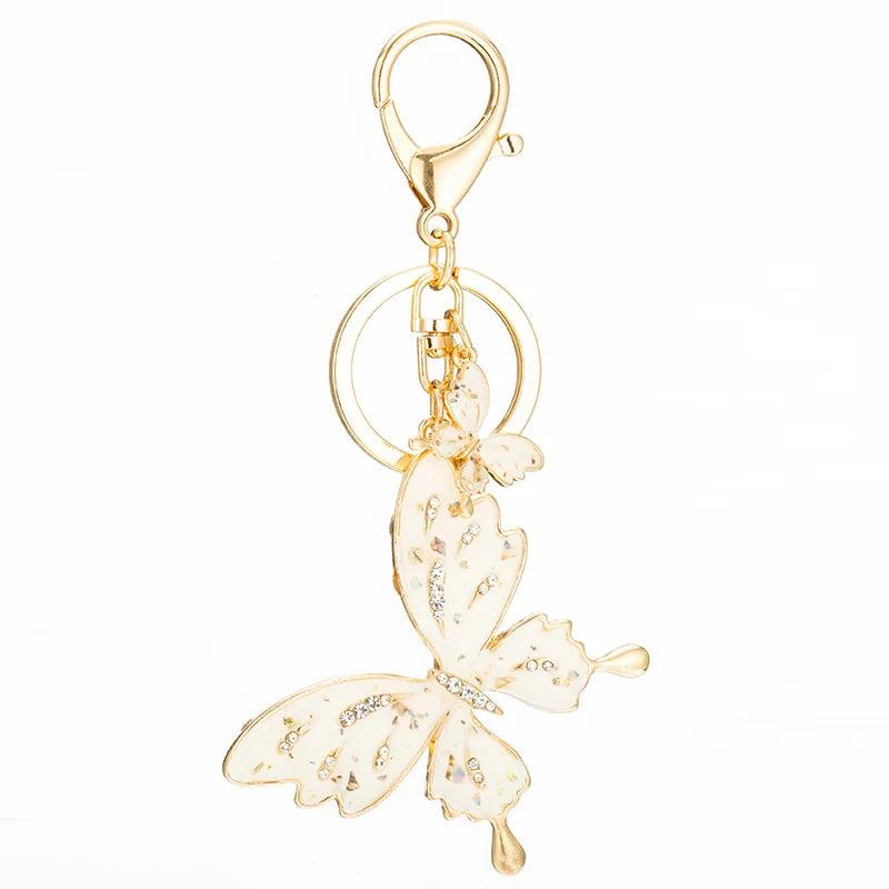 Enamel Butterfly Keychain Rhinestone Metal Animal Key Ring Porte Clef