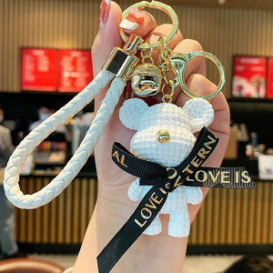 Cartoon Resin Wool Bear Keychain Couple Key Ring Bag Pendant Gift