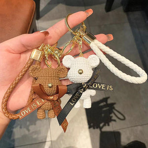 Cartoon Resin Wool Bear Keychain Couple Key Ring Bag Pendant Gift