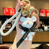 Cartoon Resin Wool Bear Keychain Couple Key Ring Bag Pendant Gift