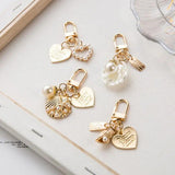 4Pcs Love Letter Shell Conch Pearl Keychain Girls Bag Charm Car Keyring
