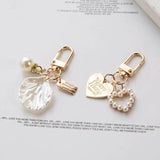4Pcs Love Letter Shell Conch Pearl Keychain Girls Bag Charm Car Keyring
