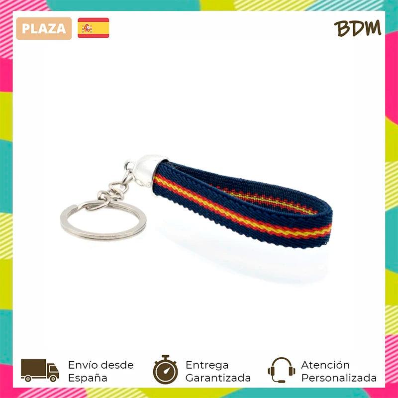 Spain Flag Keychain Elastic with Blue Background