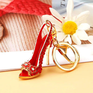 Rhinestone Flower Keychain High-Heeled Shoes