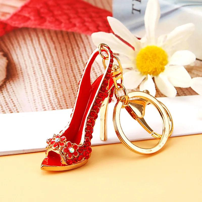 Rhinestone Flower Keychain High-Heeled Shoes