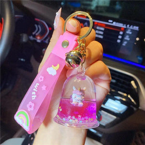 Cartoon Oil Unicorn Lighthouse Floating Bottle Keychain Liquid Clock Pendant