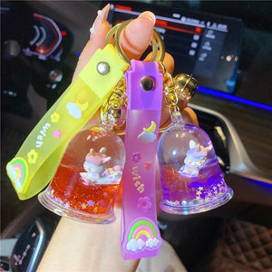 Cartoon Oil Unicorn Lighthouse Floating Bottle Keychain Liquid Clock Pendant