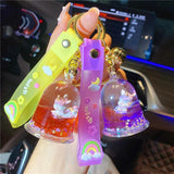 Cartoon Oil Unicorn Lighthouse Floating Bottle Keychain Liquid Clock Pendant