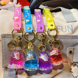 Cartoon Oil Unicorn Lighthouse Floating Bottle Keychain Liquid Clock Pendant
