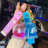 Cartoon Oil Unicorn Lighthouse Floating Bottle Keychain Liquid Clock Pendant