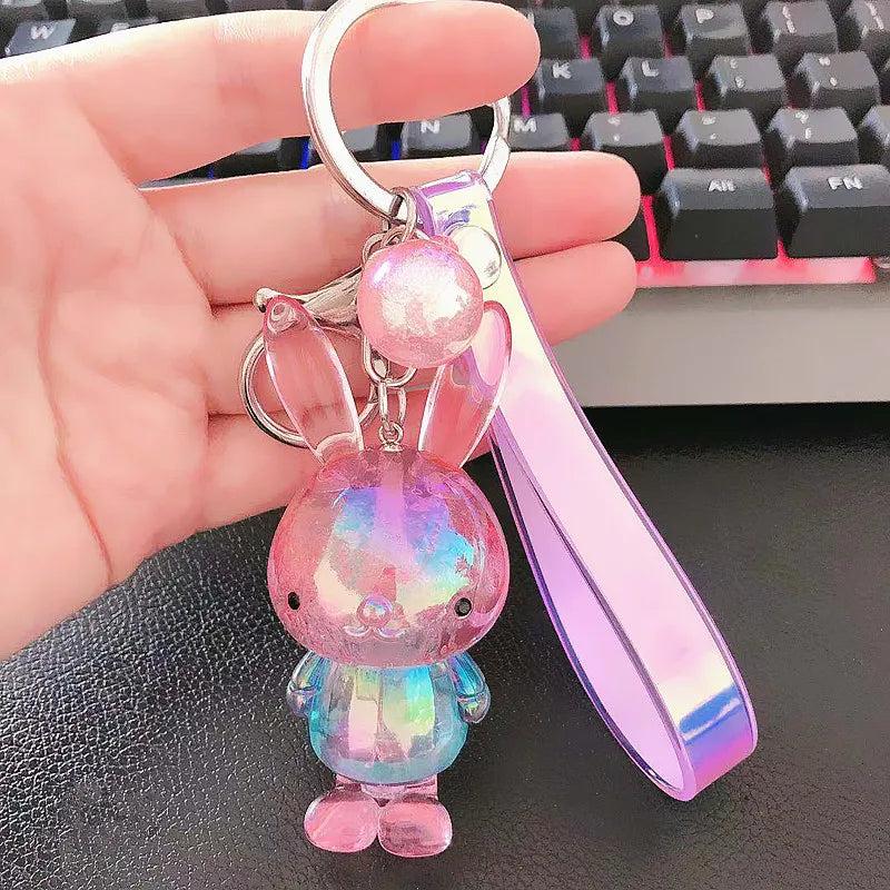 Colorful Bunny Keychain Rabbit Crystal Acrylic Doll Pendant Car Key Chain Ring